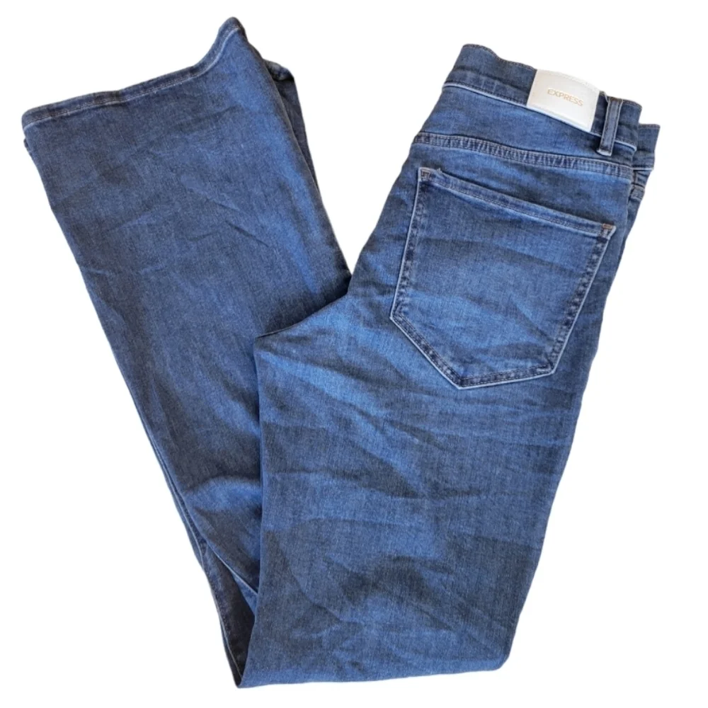 Express High Rise‎ Distressed Flare Denim Jeans Size 10 Regular